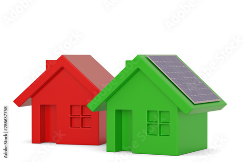 Green house ECO concept solar energy house isolated on white background, 3D illustration.