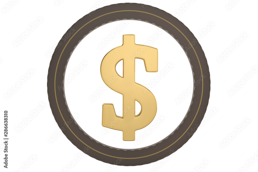 Ring of the roads and dollar sign isolated on white background, 3D illustration. Ring of the roads and dollar sign isolated on white background, 3D illustration.