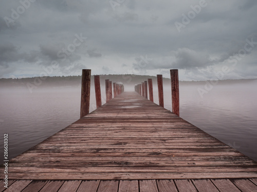 New Hampshire Meredith Boat landing zone in fog zone photo