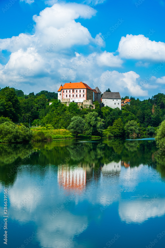 Beautiful old castle of Ozalj, river Kupa in the town of Ozalj, Croatia