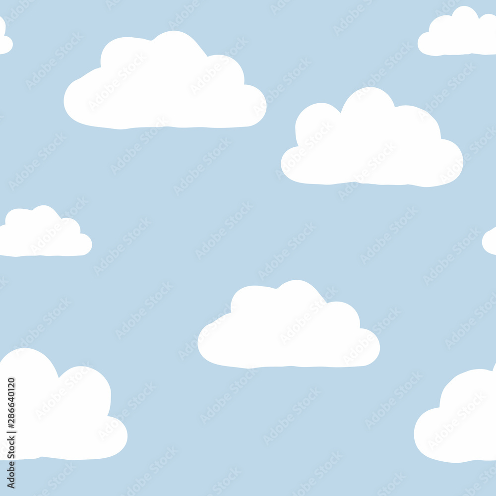 cute minimal blue sky with white clouds seamless pattern