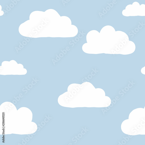 cute minimal blue sky with white clouds seamless pattern