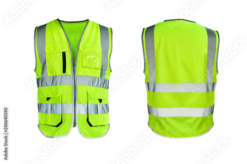 Safety Vest Reflective shirt beware, guard, mind, traffic shirt, safety shirt, rescue, police, security shirt protective jacket isolated on white background. This has clipping path. photo