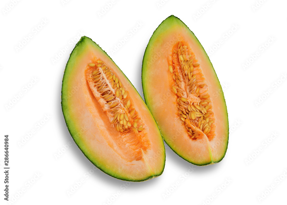 Melon Tibetan (Hamigua melon ) in red net foam protection isolated on white background. This has clipping path. 