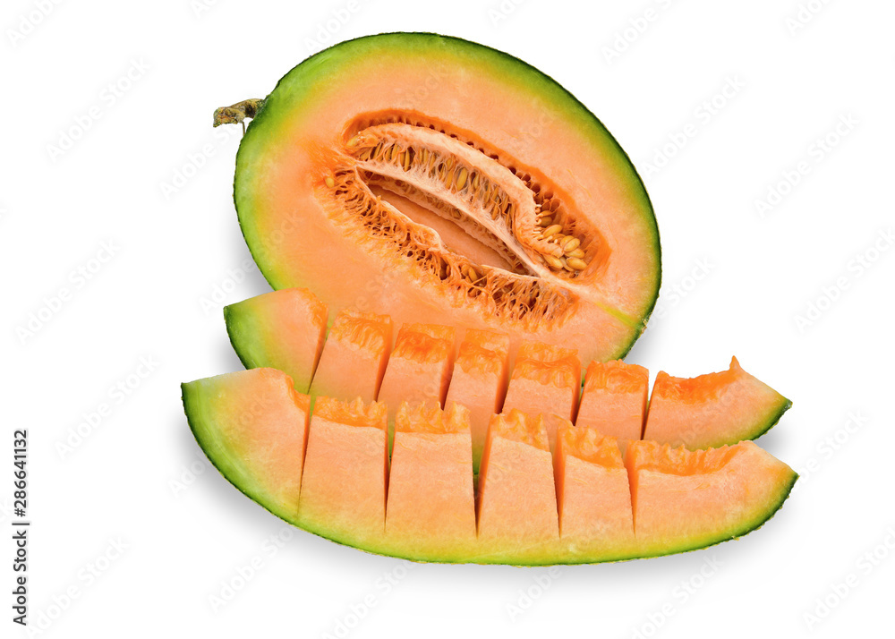 Melon Tibetan (Hamigua melon ) in red net foam protection isolated on white background. This has clipping path. Melon Tibetan (Hamigua melon ) in red net foam protection isolated on white background. This has clipping path.