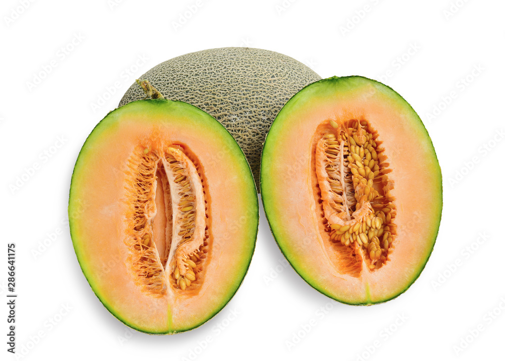 Melon Tibetan (Hamigua melon ) in red net foam protection isolated on white background. This has clipping path. Melon Tibetan (Hamigua melon ) in red net foam protection isolated on white background. This has clipping path.