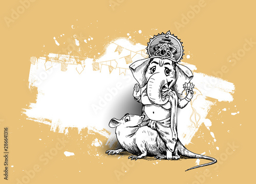 Indian Religious Festival Ganesh Chaturthi Template, Hand Drawn Sketch Vector illustration.