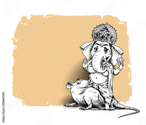 Indian Religious Festival Ganesh Chaturthi Template, Hand Drawn Sketch Vector illustration.