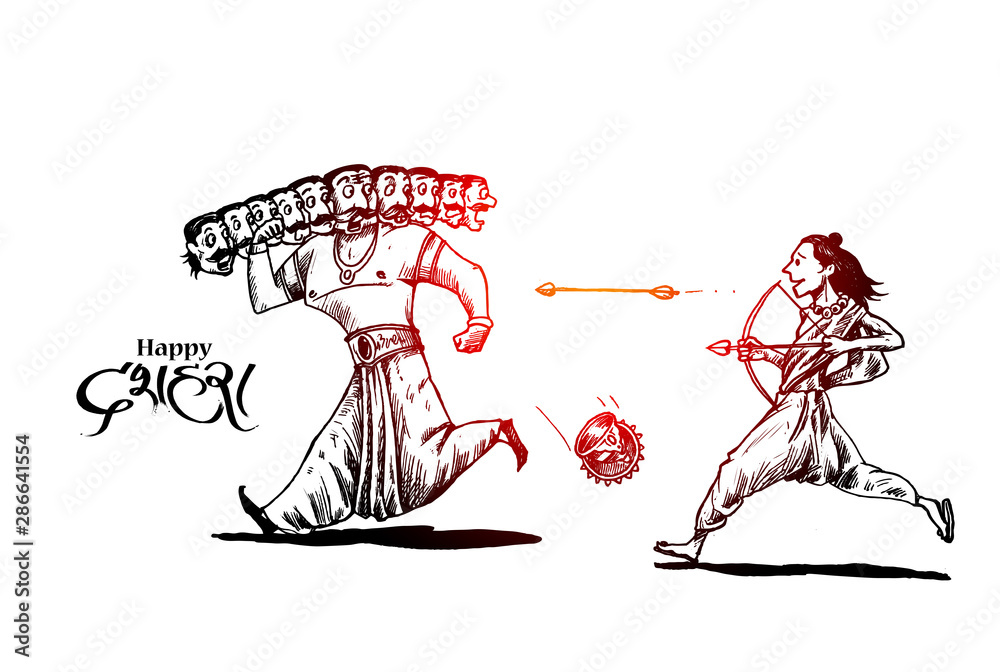 Hand Drawn Sketch Vector Design Images, Beautiful Happy Dussehra Hand Drawn  Sketch Background Illustration, Happy, Shubh, Background PNG Image For Free  Download