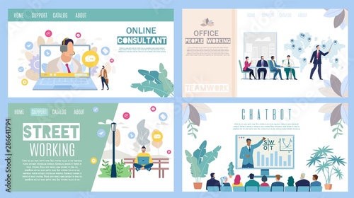 Online Support, Working People Vector Websites Set