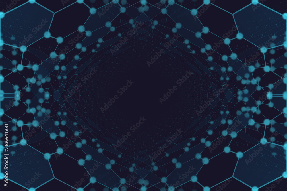 Fototapeta premium Futuristic hexagon background sciences illustration. HUD element. Technology concept. 3d landscape. Big data futuristic abstract background