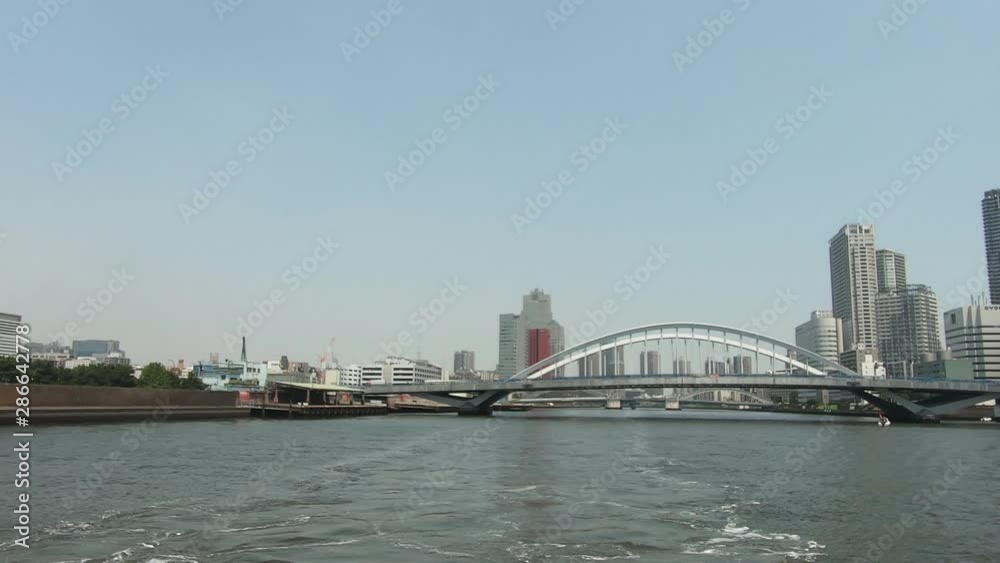 Bridge and high-rise building seen from the ship Bridge and high-rise building seen from the ship