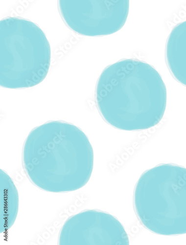 Lovely Watercolor Style Geometric Vector Pattern with Big Hand Drawn Blue Dots Isolated on a White Background.Childish Style Dotted Print for Fabric, Textile, Wrapping Paper, Party Decoration.