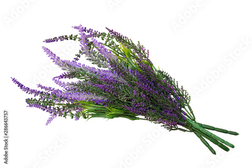 Lavender plastic flower isolated on white background. This has clipping path.