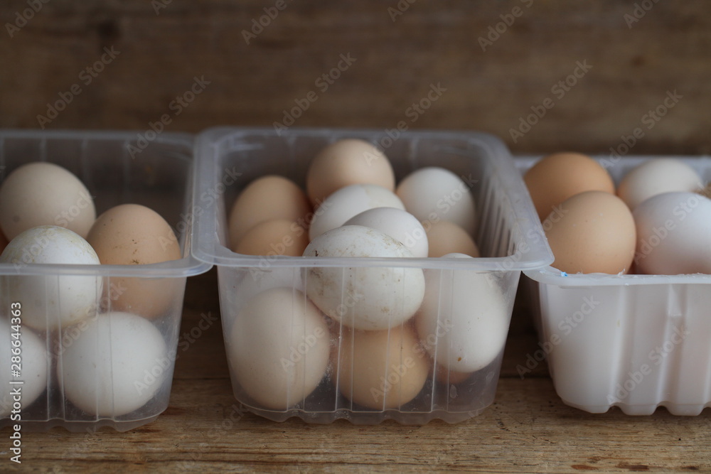 Fresh farm chicken eggs on the counter. Fresh farm chicken eggs on the counter.