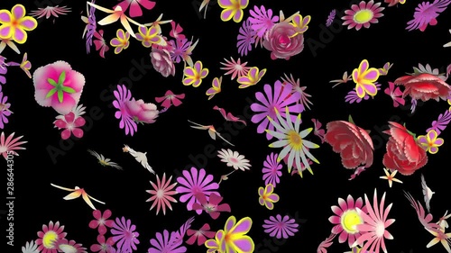 3D animation of a flower petals flow with alpha layer