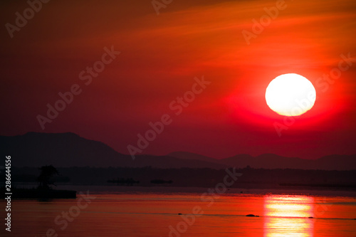 sunset lake in tanzanian savannah