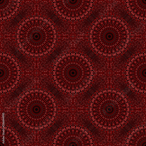 Geometrical seamless mandala mosaic pattern background - dark red abstract elegant floral bohemian vector art graphic design