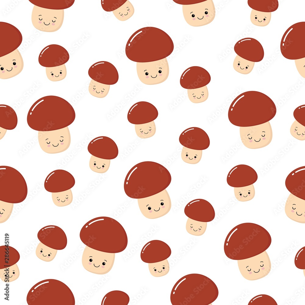 Cute Pattern With Funny Happy Smiling Mushrooms Beautiful Background Mushroom Pattern Can Be Used For Wallpaper Cover Fills Web Page Background Surface Textures Vector Mushroom Stock Vector Adobe Stock