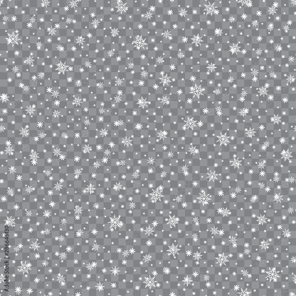 Seamless pattern with falling snow or snowflakes on transparent background. vector.