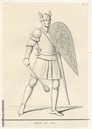 Legionnaire  Mace Dubin Shestoper Sword Shield Centurion Legion Rome Gladiator Engraving 1845