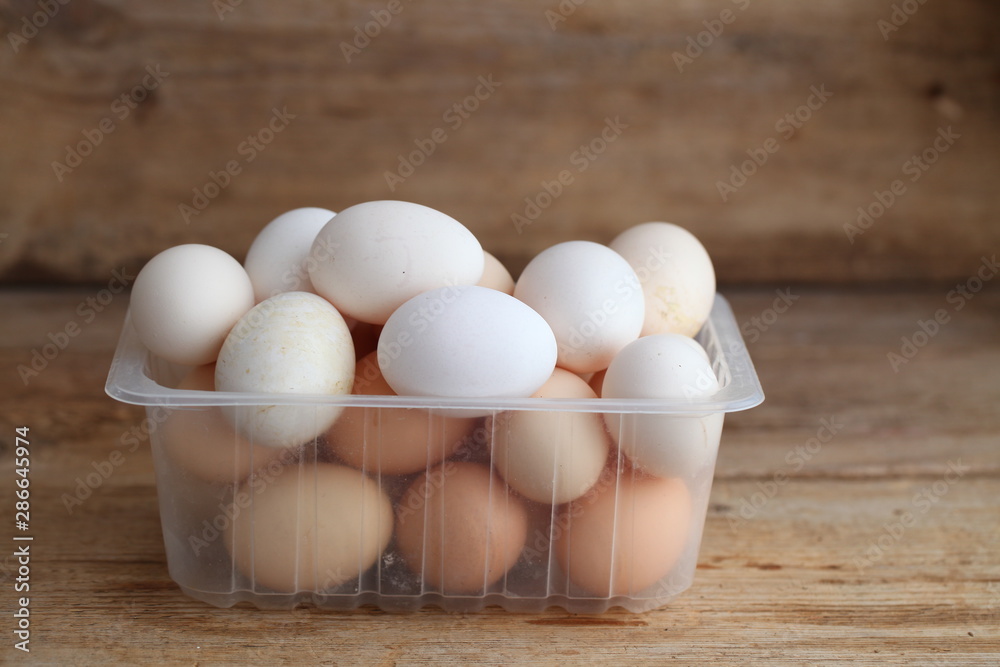 Fresh farm chicken eggs on the counter.