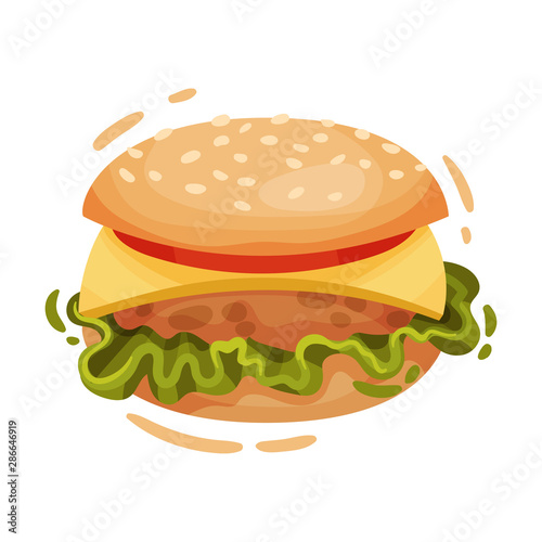 Hamburger with chicken cutlet. Vector illustration on a white background.