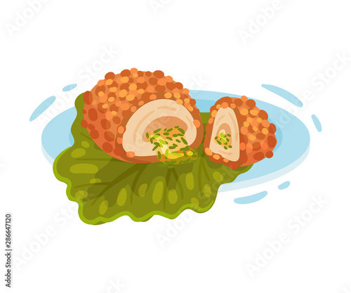 Chicken cutlet stuffed. Vector illustration on a white background.