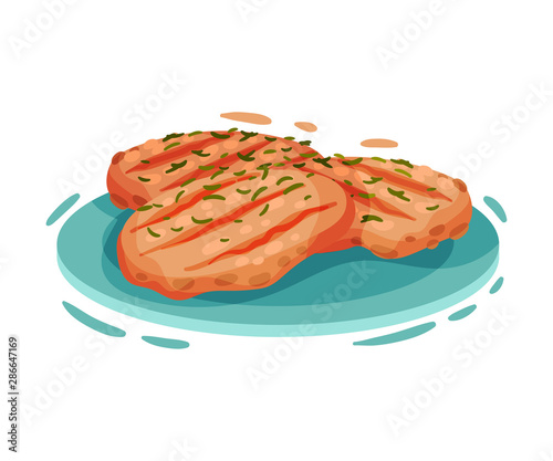 Three grilled chicken cutlets. Vector illustration on a white background.