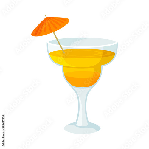 Yellow cocktail in a glass goblet on a high leg. Vector illustration on a white background.