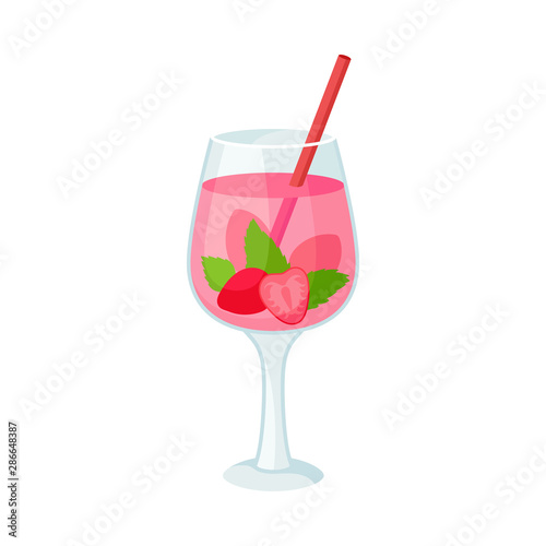 Pink cocktail with a glass. Vector illustration on a white background.