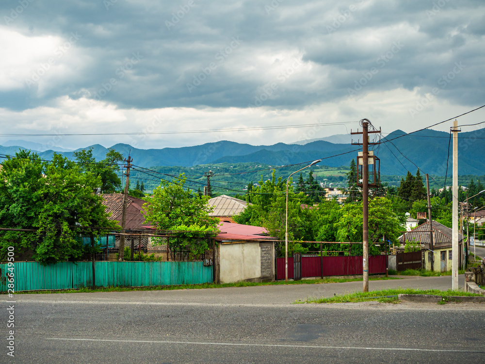 Side view of a street in town of Zestafoni, Georgia.
