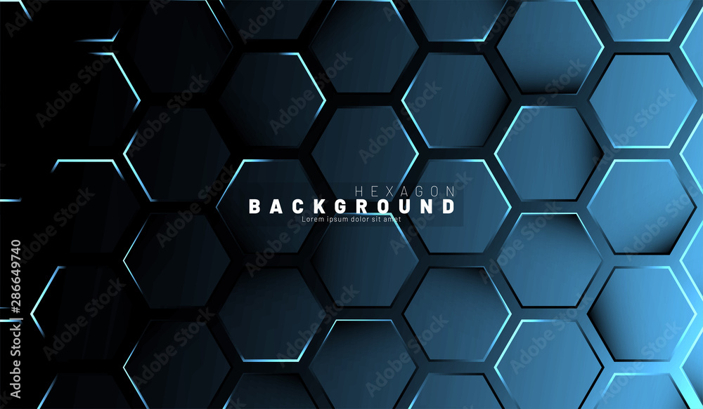 Abstract hexagon blue neon gradient pattern on a dark background technology style. Honeycomb. Vector illustration Abstract hexagon blue neon gradient pattern on a dark background technology style. Honeycomb. Vector illustration