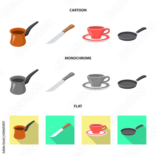 Vector design of kitchen and cook sign. Set of kitchen and appliance stock vector illustration.