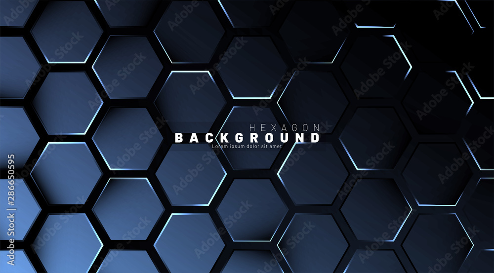 Abstract hexagon blue neon gradient pattern on a dark background technology style. Honeycomb. Vector illustration Abstract hexagon blue neon gradient pattern on a dark background technology style. Honeycomb. Vector illustration