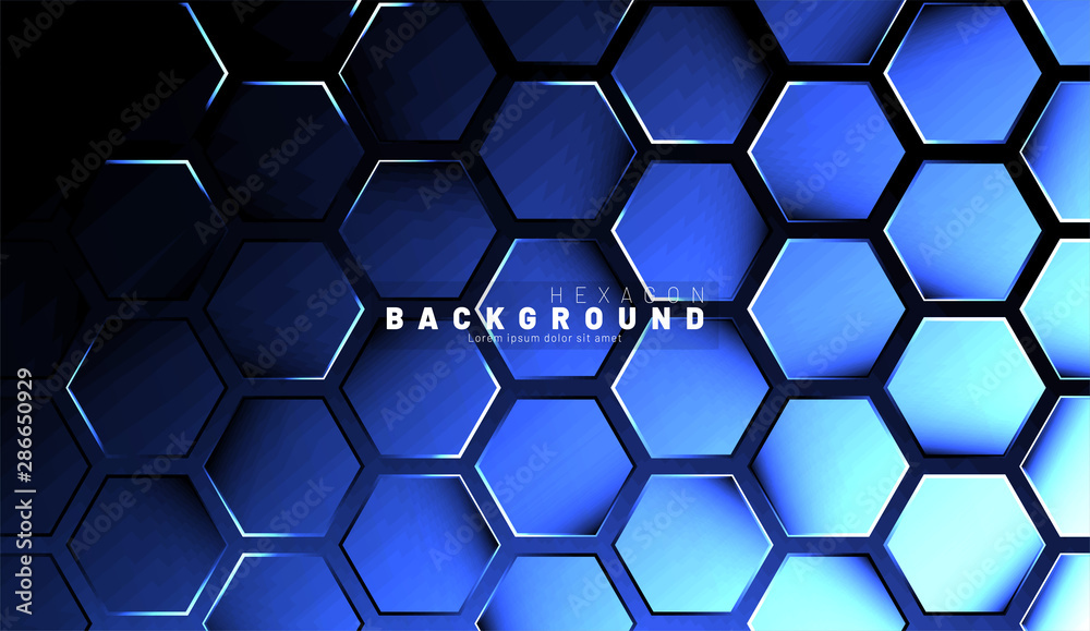 Abstract hexagon blue neon gradient pattern on a dark background technology style. Honeycomb. Vector illustration Abstract hexagon blue neon gradient pattern on a dark background technology style. Honeycomb. Vector illustration