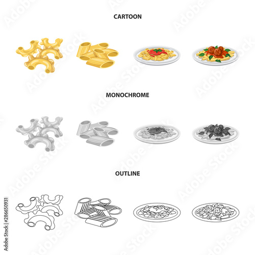 Vector illustration of pasta and carbohydrate symbol. Set of pasta and macaroni vector icon for stock.