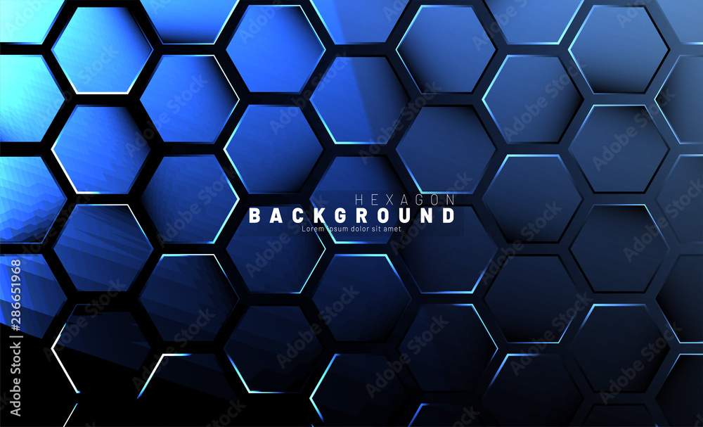 Abstract hexagon blue neon gradient pattern on a dark background technology style. Honeycomb. Vector illustration Abstract hexagon blue neon gradient pattern on a dark background technology style. Honeycomb. Vector illustration