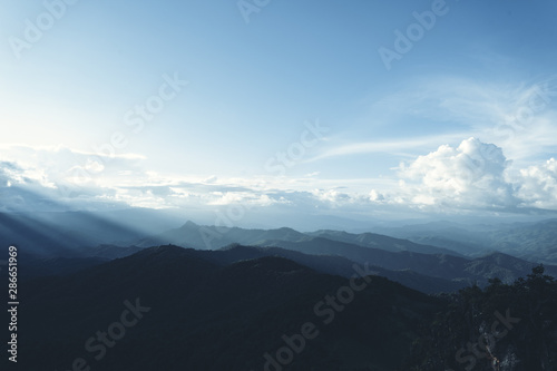 Blue sky and mountains in the evening Beautiful light