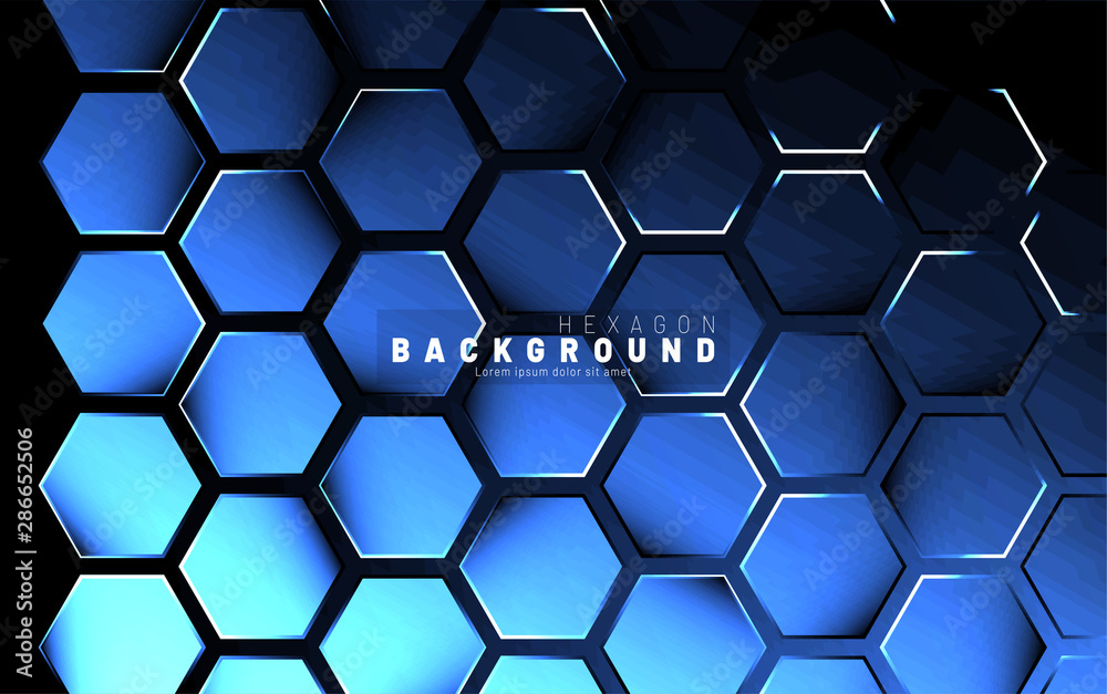 Abstract hexagon blue neon gradient pattern on a dark background technology style. Honeycomb. Vector illustration Abstract hexagon blue neon gradient pattern on a dark background technology style. Honeycomb. Vector illustration