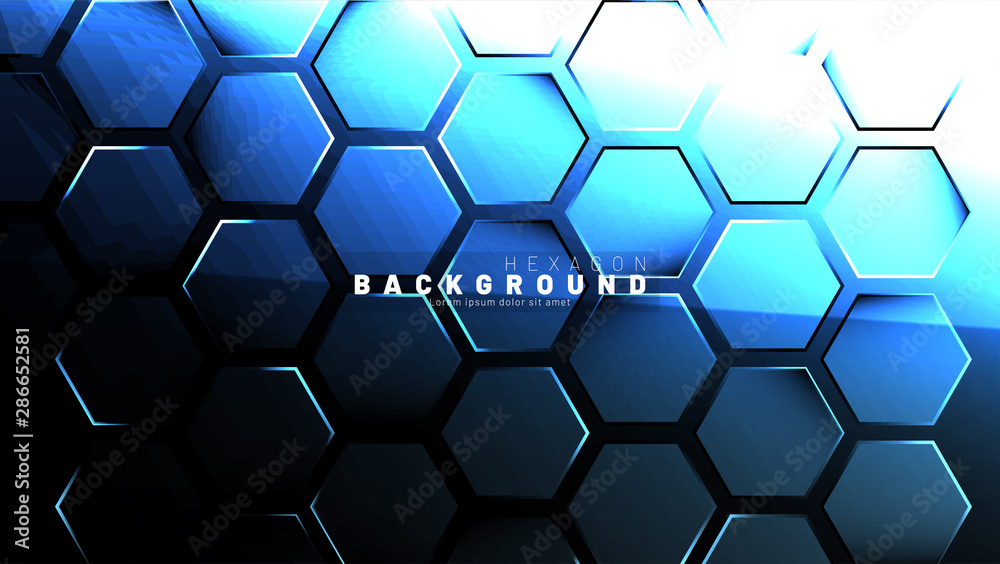 Abstract hexagon blue neon gradient pattern on a dark background technology style. Honeycomb. Vector illustration