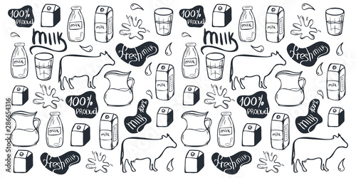 Milk background. Hand draw milk icon set. 