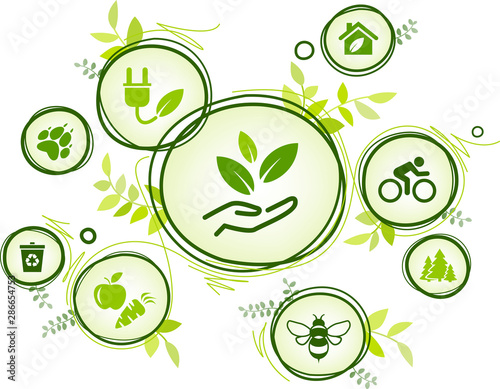 sustainability icon concept: environment, green energy, recycling, conservation of resources – vector illustration