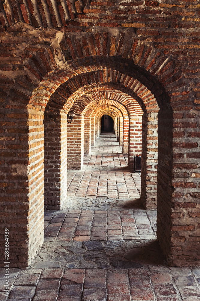 Brick arches in the caravanserai in the Shaki city