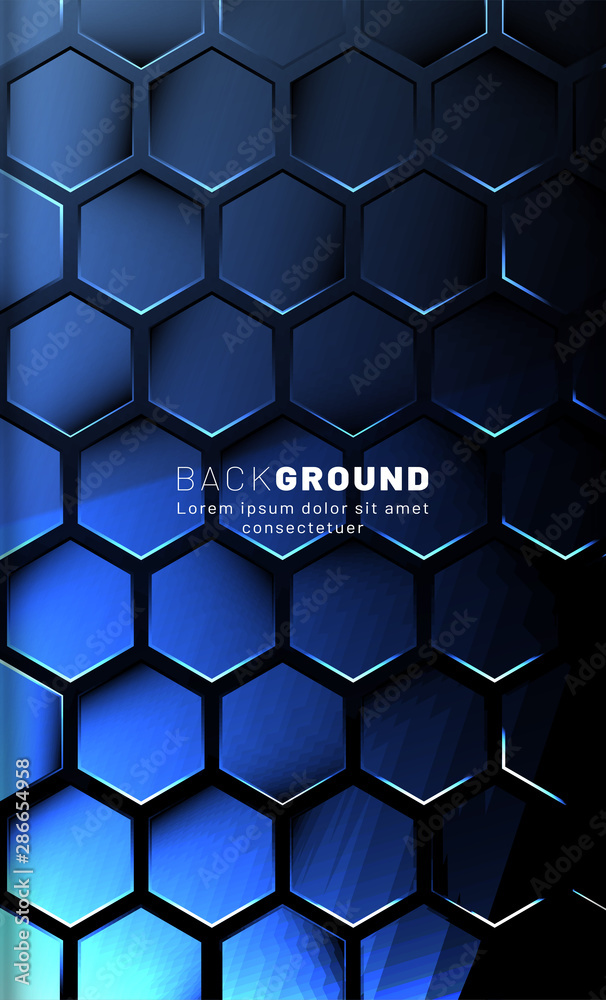 Vertical hexagon background. Gradient color light pattern with dark background technology style. Honeycomb. Vector illustration of light. Vertical hexagon background. Gradient color light pattern with dark background technology style. Honeycomb. Vector illustration of light.