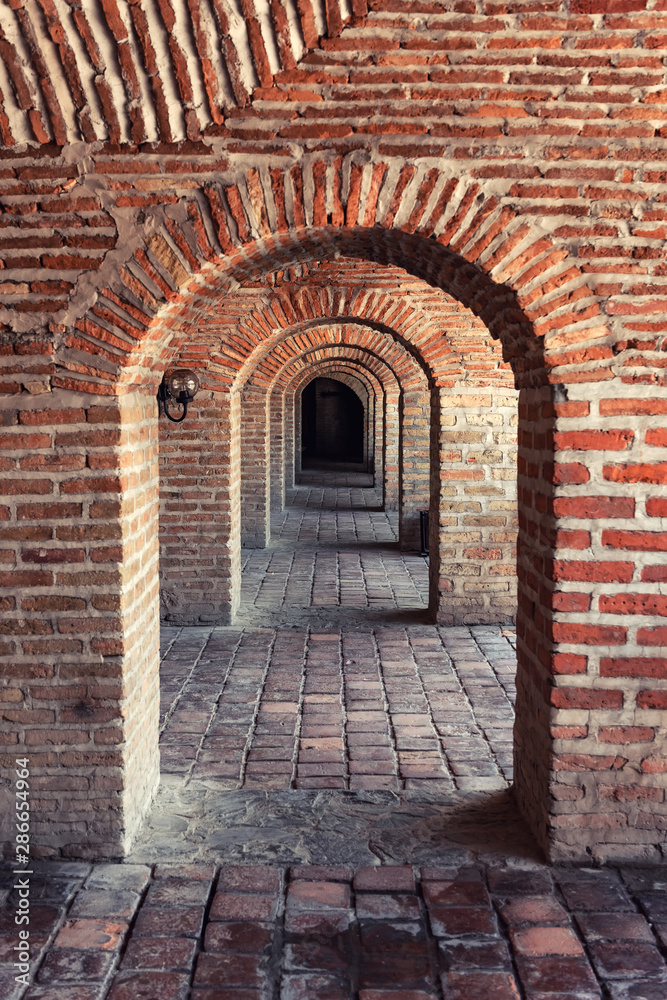 Brick arches in the caravanserai in the Shaki city