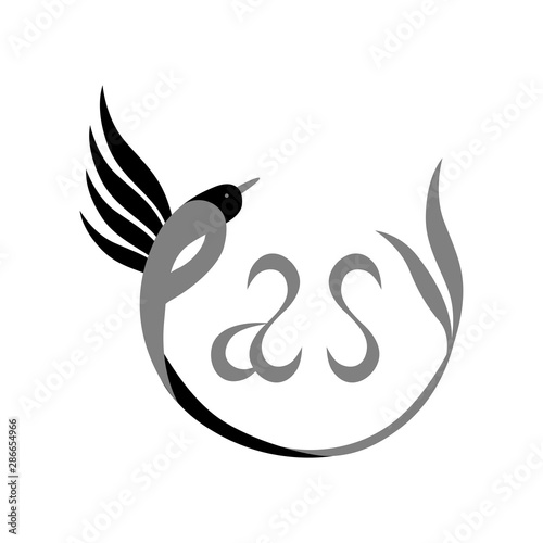 Fototapeta Naklejka Na Ścianę i Meble -  Easy - Hummingbird logo concept. Letters in the form of a bird, leaves.