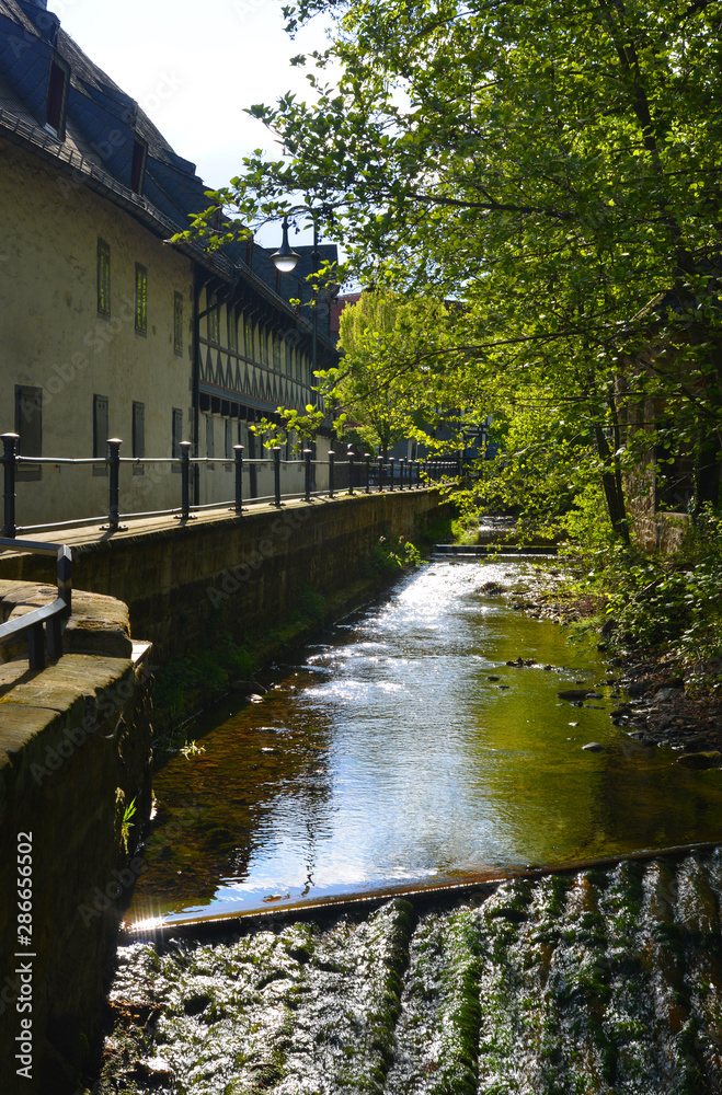Fototapeta premium Goslar, Germany idyllic river view from the Pons Regis brigde