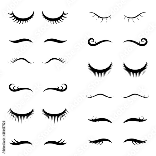 Unicorn closed eyes or simple girl vector eyelashes collection