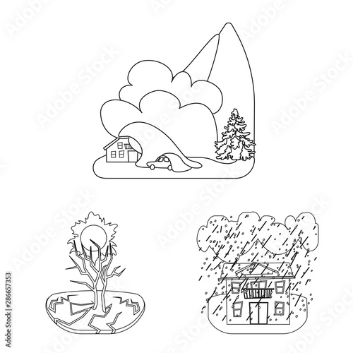 Isolated object of cataclysm and disaster symbol. Set of cataclysm and apocalypse stock symbol for web.